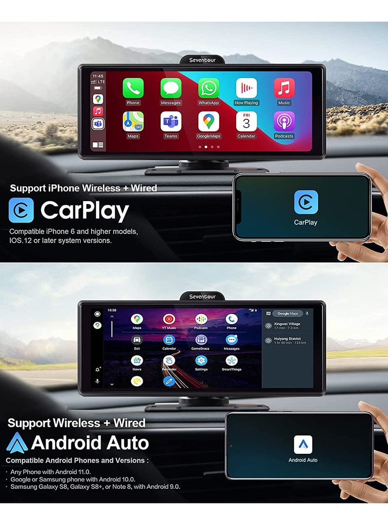 Generic - Wireless Apple Carplay Car Stereo,Portable 10.26 Inch Touch Screen Android Auto,4K Dash Cam,1080p Backup Camera DVR,Drive Mate Carplay Navigation with Mirror Link/Siri/FM/Bluetooth - Image 1