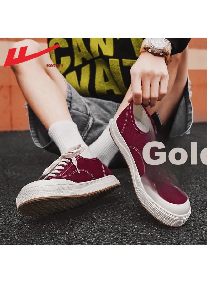 Official Canvas Shoes Men'S Summer Low-Top All-Match Classic Casual Sports White Shoes Men'S Board Shoes Burgundy 41