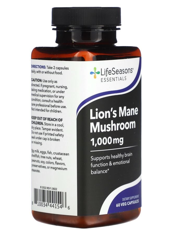 LifeSeasons Lion's Mane Mushroom 60 Veg Capsules (500 mg per Capsule) - Image 2