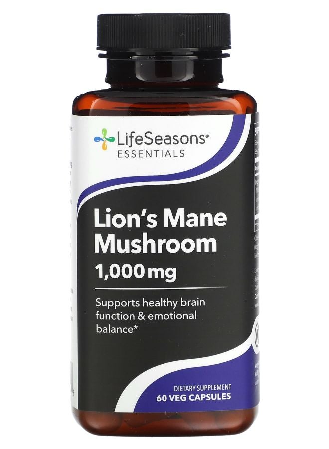 LifeSeasons Lion's Mane Mushroom 60 Veg Capsules (500 mg per Capsule) - Image 1