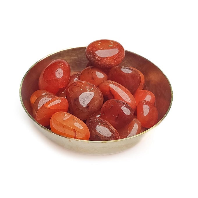 CARNELIAN PEBBLES TUMBLES STONE REIKI HEALING AURA CHAKRA VASTU FENG SHUI BRONZE BOWL 200GRAMS