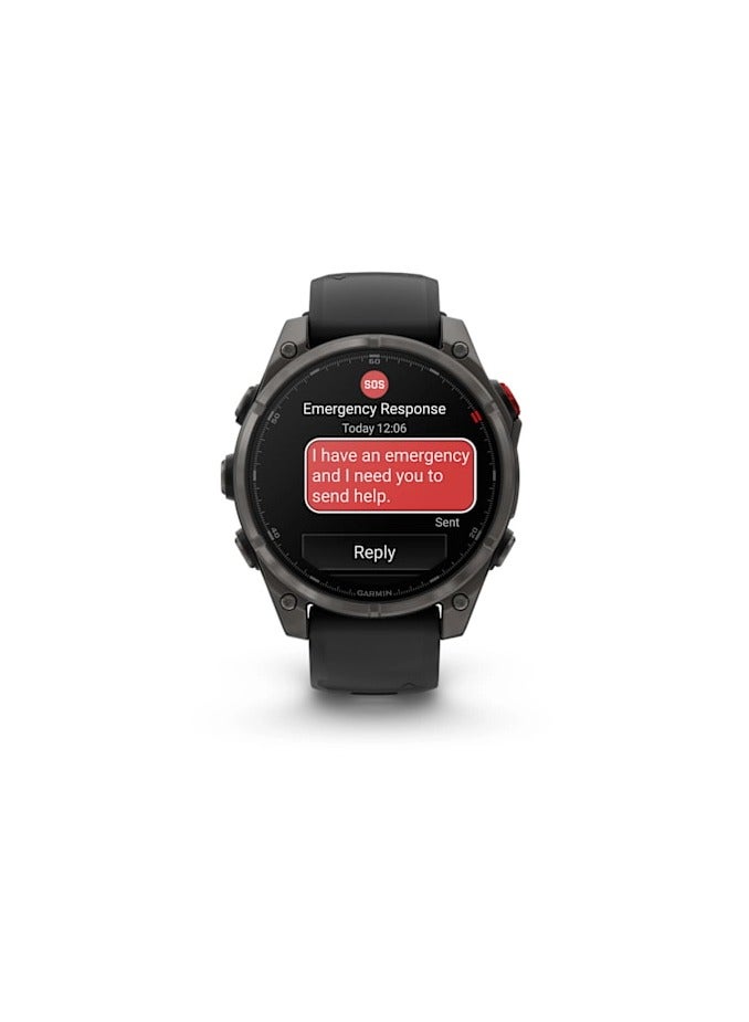 GARMIN Fenix 8 Pro - 51MM - Carbon Gray DLC Titanium with Black/Pebble Gray Silcone Band - Up to 15 Days of Battery Life  - 1.4"Amoled Display, sapphire crystal, Heart Rate Monitor, All day stress monitor, Gps tracking, Super bright LED flashlight, iOS and Android compatible black - Image 2