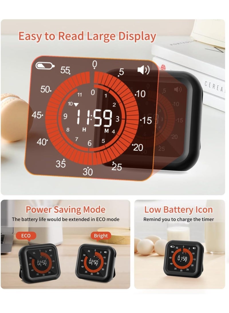 Digital Visual Timer, Time Management Tool, Home Timer, Rechargeable Countdown Timer with VA Display, Adjustable Volume and Brightness, Magnetic Digital Timer for Kitchen, Classroom, Office - Image 3