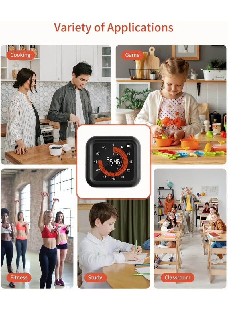 Digital Visual Timer, Time Management Tool, Home Timer, Rechargeable Countdown Timer with VA Display, Adjustable Volume and Brightness, Magnetic Digital Timer for Kitchen, Classroom, Office - Image 5