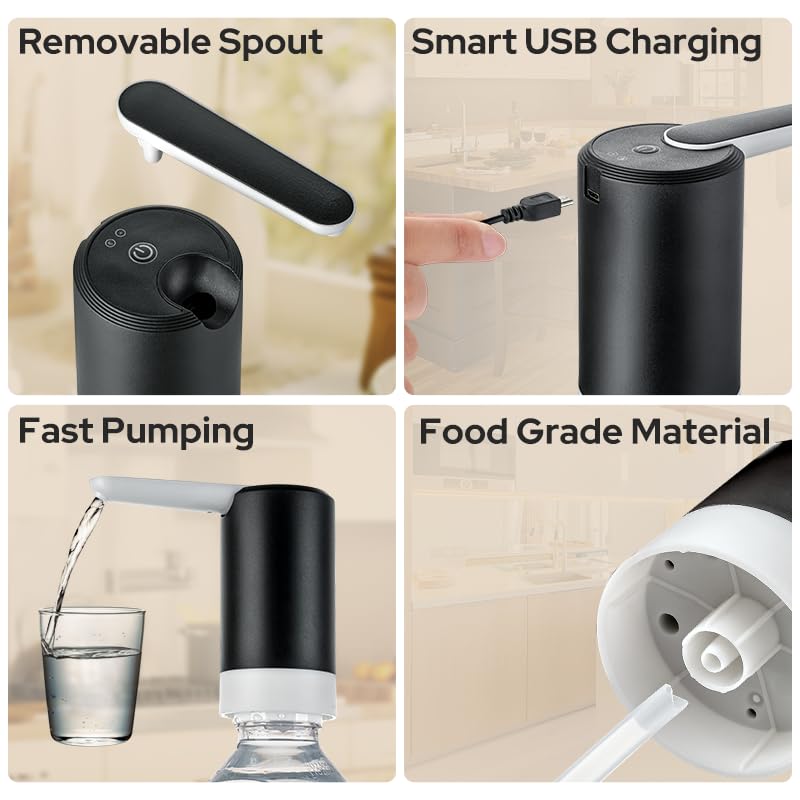 COSTAR Portable Wireless Water Pump Automatic Dispenser With Removable Spout USB Rechargeable Mini Pump For Bottles Ideal For Drinking Water kingfisher04 pro Black 20 Liter - Image 3