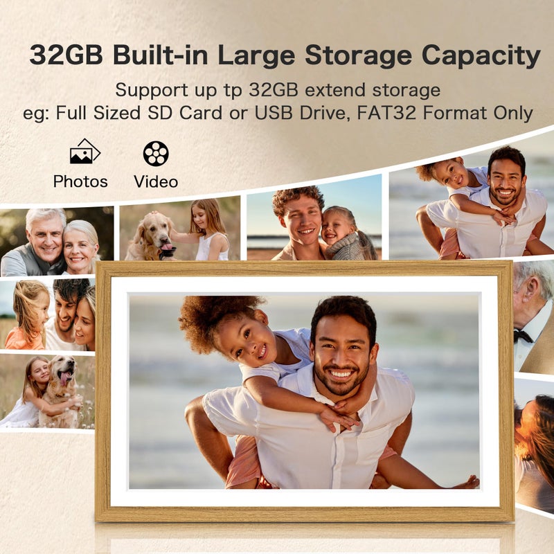 Pastigio Digital Picture Frame, Frameo 15.6 Inch Large Digital Photo Frame WiFi, 1920 * 1080 IPS FHD Touchscreen, 32GB, Tabletop&Wall-Mounted, Share Video Picture, Electric Frame, Mom Gifts, Natural Woodgrain - Image 4