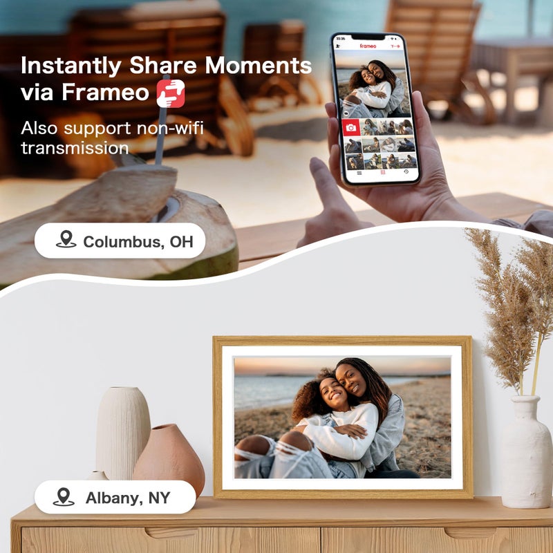Pastigio Digital Picture Frame, Frameo 15.6 Inch Large Digital Photo Frame WiFi, 1920 * 1080 IPS FHD Touchscreen, 32GB, Tabletop&Wall-Mounted, Share Video Picture, Electric Frame, Mom Gifts, Natural Woodgrain - Image 3