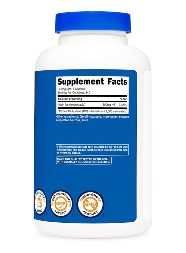 Nutricost Vitamin B3 Niacin Capsules 500 mg, 240 Capsules - Image 2