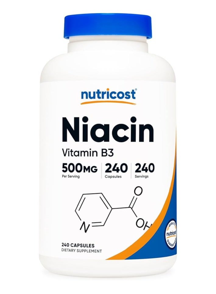 Nutricost Vitamin B3 Niacin Capsules 500 mg, 240 Capsules - Image 1