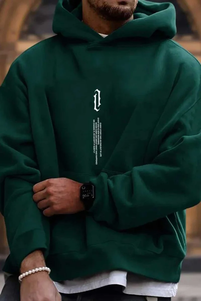 Medinenur Chest Vertical Printed Hooded Sweatshirt