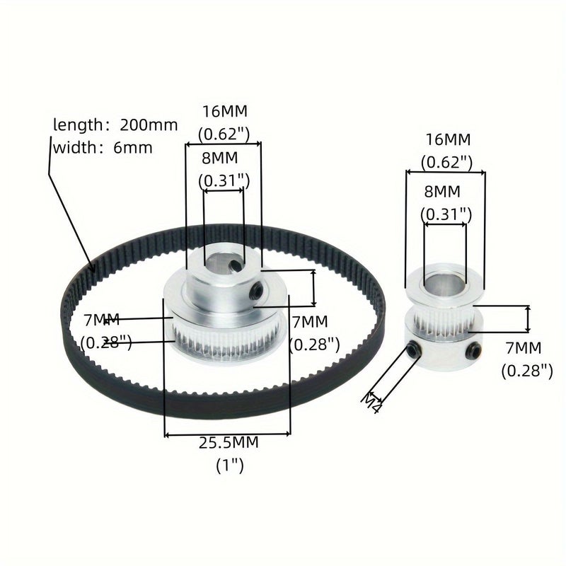 2 Pcs Aluminum Timing Pulleys Set 20 Teeth And 36 Teeth 8mm Bore With 200mm Length 6mm Width Belt - Image 5