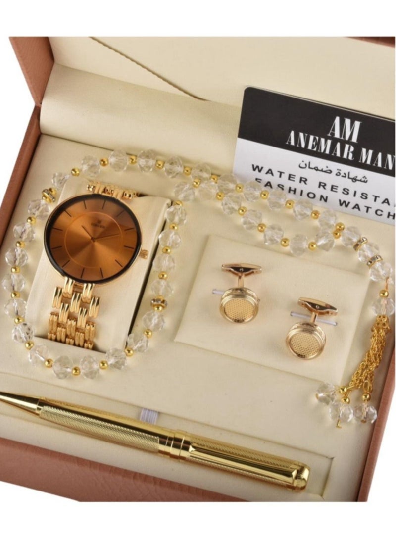 FANDER BLUE men's Watch Set Of 4 Pieces, A Wrist Watch With A Pen, A Set Of Buttons