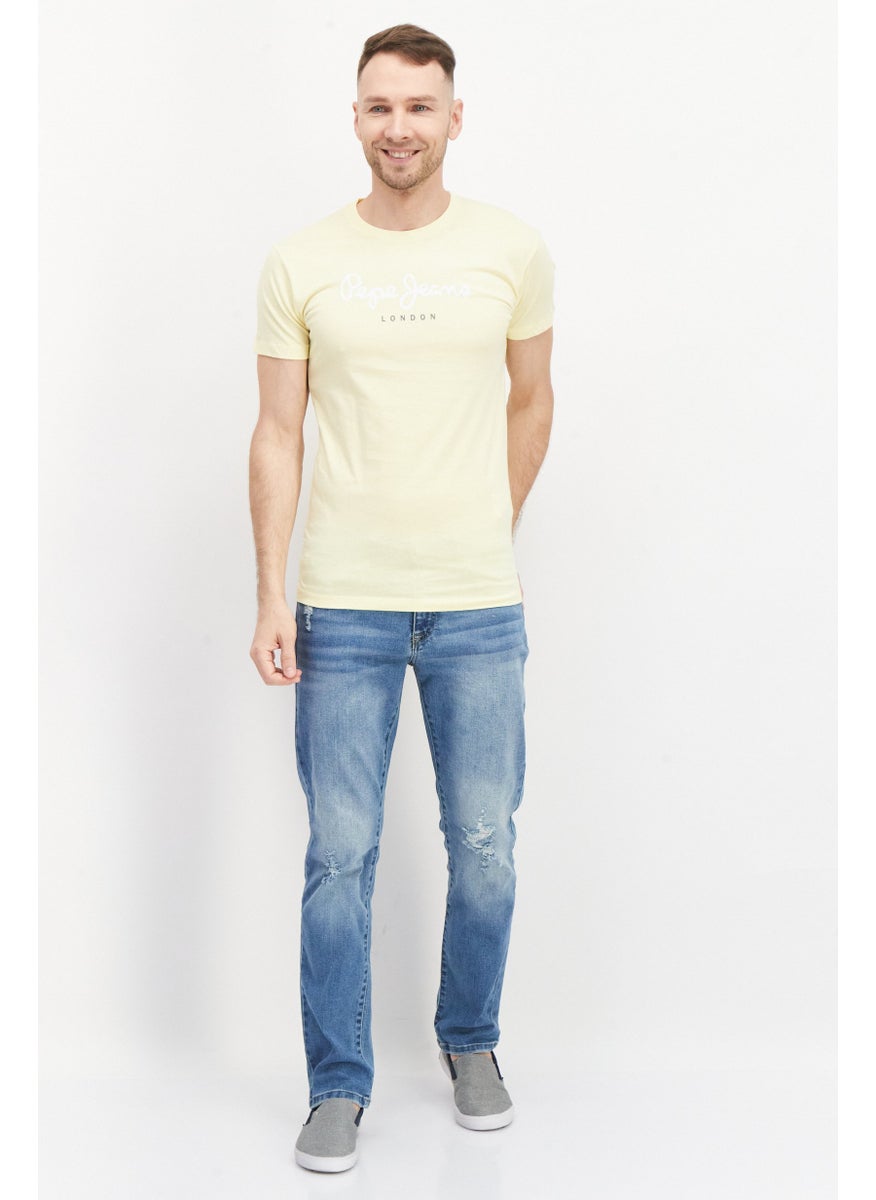 Pepe Jeans - Men Round Neck Short Sleeve Brand Logo T-Shirts, Yellow Combo - Image 1