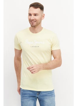 Men Round Neck Short Sleeve Brand Logo T-Shirts, Yellow Combo