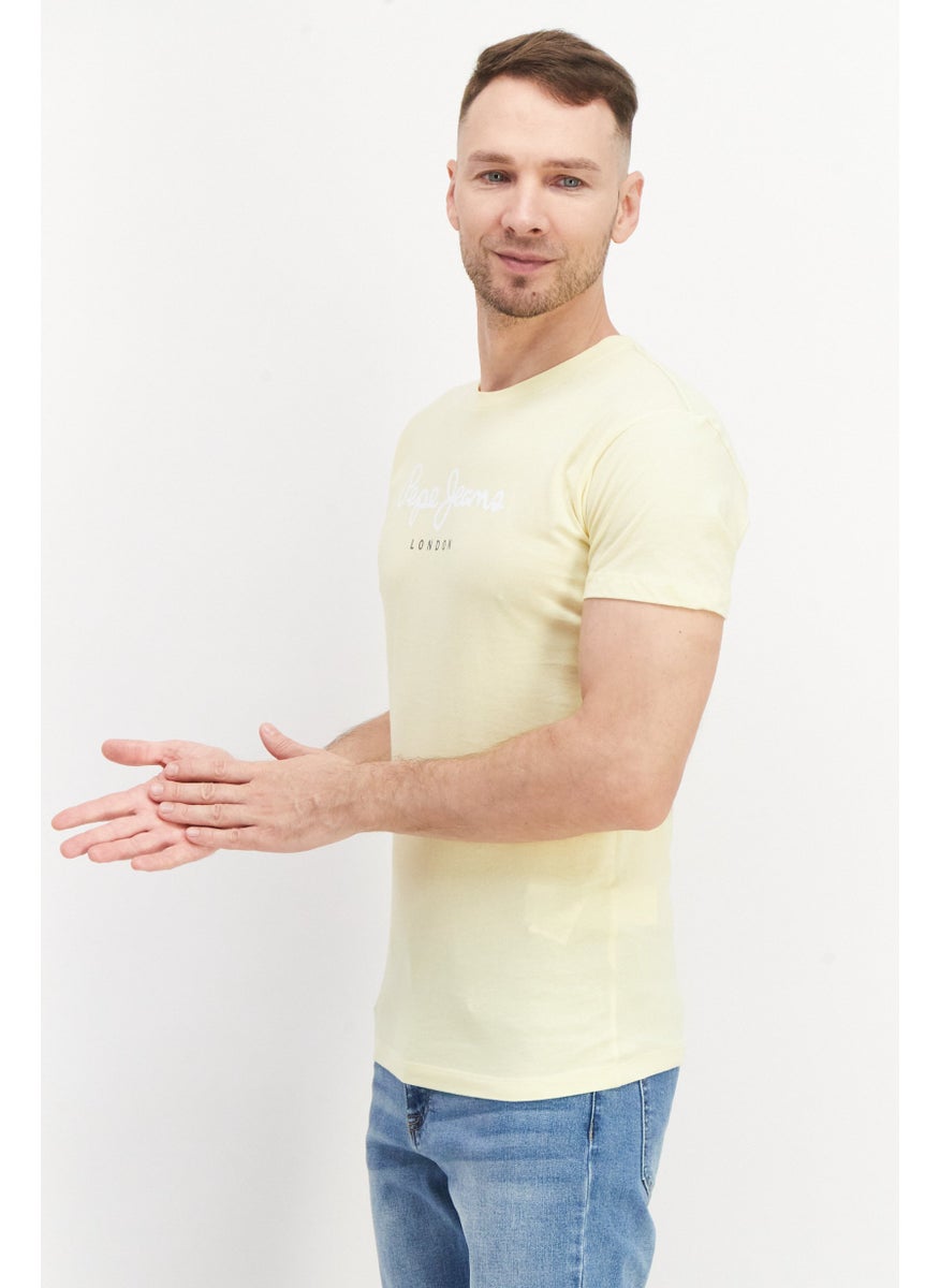 Pepe Jeans - Men Round Neck Short Sleeve Brand Logo T-Shirts, Yellow Combo - Image 1