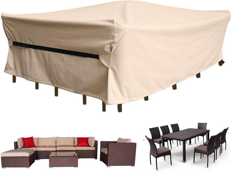 CKCLUU Patio Furniture Set Covers Waterproof Patio Conversation Sets Cover Outdoor Sectional Sofa Couch Cover Outside Dining Set Table and chairs Covers Heavy Duty 600D 111" L x 74" W x 28" H Beige - Image 1