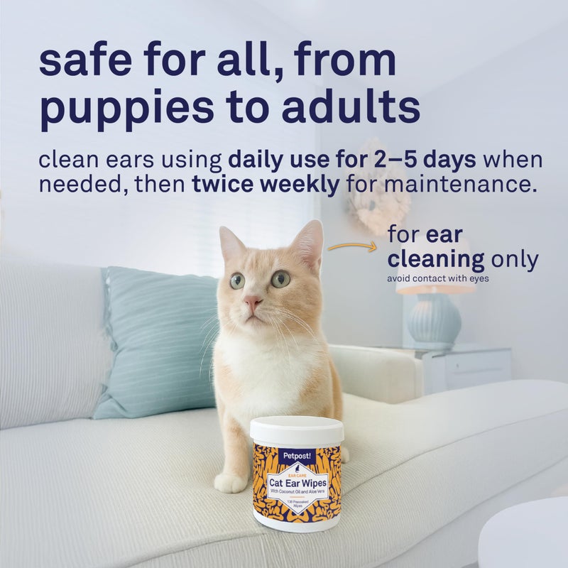 Petpost | Cat Ear Cleaner Wipes - Ultra Soft Cotton Pads in Coconut Oil Solution - Treatment for Removing Cat Ear Dirt & Wax 100 ct. - Image 5