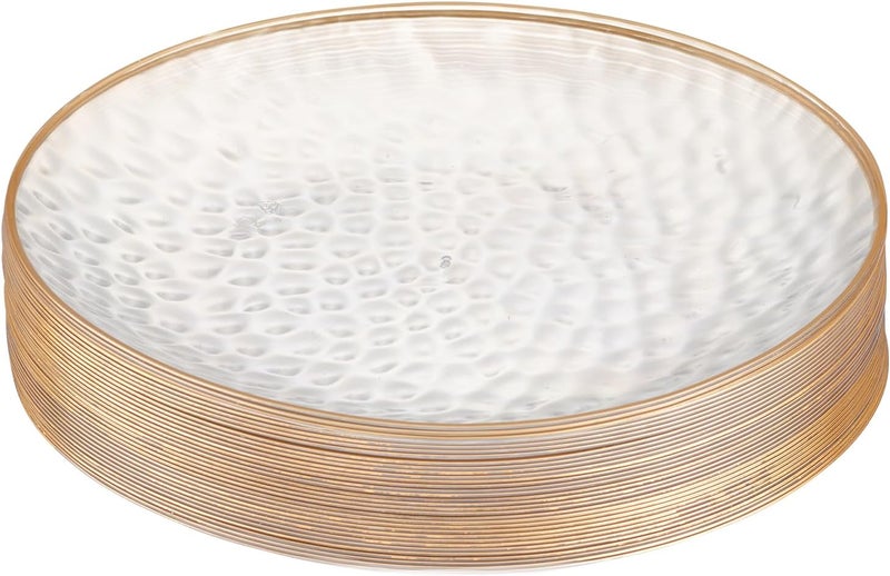 PLASTICPRO 30 Pack 7 inch Hammered Clear Plastic Plates Gold Rim Heavyweight Disposable Plastic Plates Elegant Clear Hammered Rim Platsic Party Dishes - Image 1