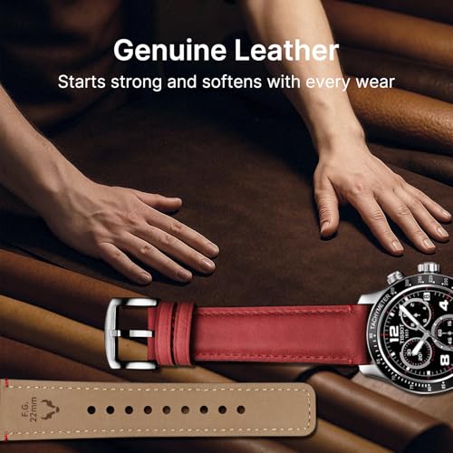 Fullmosa 22mm Quick Release Watch Straps,Burnished Leather Watch Band for Fossil Gen 5/Gen 5E /Gen 6 44mm/Samsung Galaxy 46mm/Gear S3 Frontier/Huawei GT 3 Pro 46mm, Red+Silver - Image 4