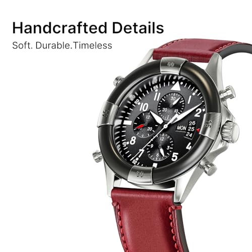Fullmosa 22mm Quick Release Watch Straps,Burnished Leather Watch Band for Fossil Gen 5/Gen 5E /Gen 6 44mm/Samsung Galaxy 46mm/Gear S3 Frontier/Huawei GT 3 Pro 46mm, Red+Silver - Image 3
