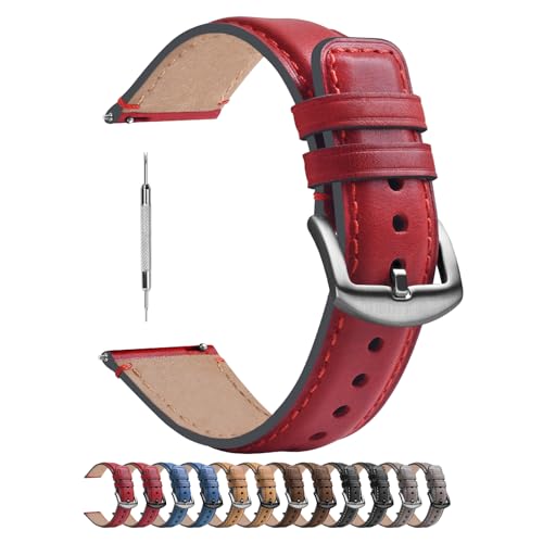 Fullmosa 22mm Quick Release Watch Straps,Burnished Leather Watch Band for Fossil Gen 5/Gen 5E /Gen 6 44mm/Samsung Galaxy 46mm/Gear S3 Frontier/Huawei GT 3 Pro 46mm, Red+Silver - Image 1