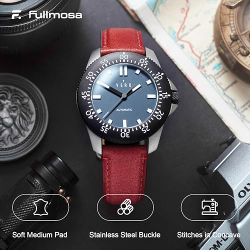 Fullmosa 22mm Quick Release Watch Straps,Burnished Leather Watch Band for Fossil Gen 5/Gen 5E /Gen 6 44mm/Samsung Galaxy 46mm/Gear S3 Frontier/Huawei GT 3 Pro 46mm, Red+Silver - Image 2