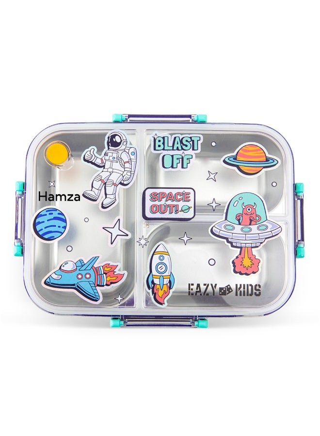 Eazy Kids صندوق غداء إيازي كيدز المخصص من الستانلس ستيل بثلاثة أقسام - مساحة 800 مل - أزرق - Image 1