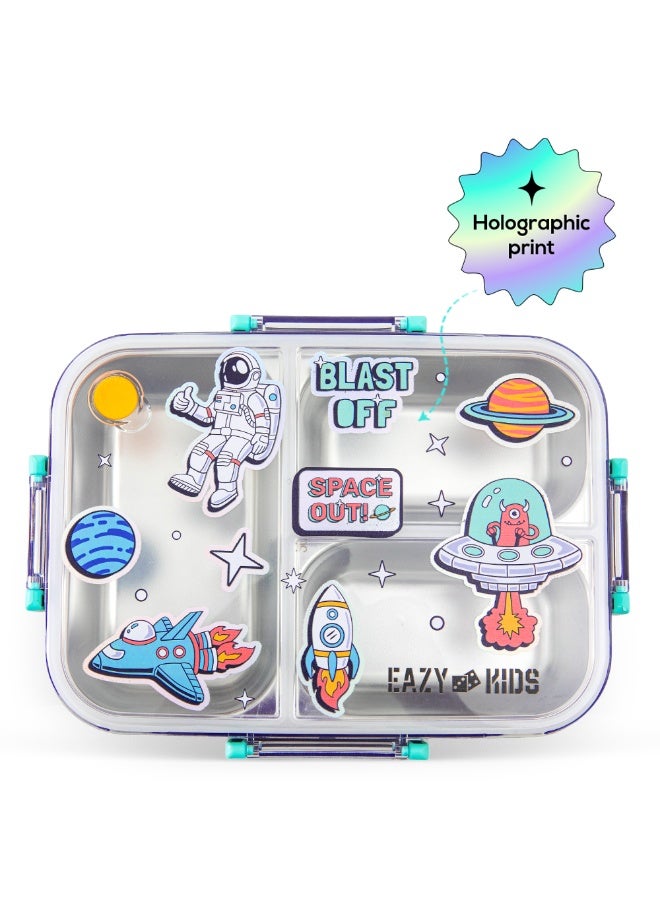 Eazy Kids صندوق غداء إيازي كيدز المخصص من الستانلس ستيل بثلاثة أقسام - مساحة 800 مل - أزرق - Image 4