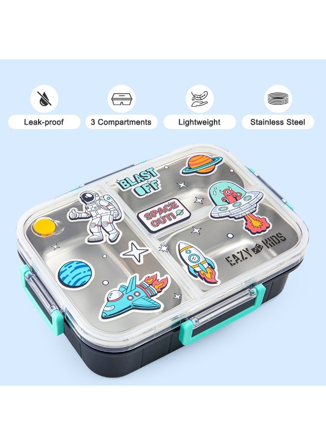 Eazy Kids صندوق غداء إيازي كيدز المخصص من الستانلس ستيل بثلاثة أقسام - مساحة 800 مل - أزرق - Image 3