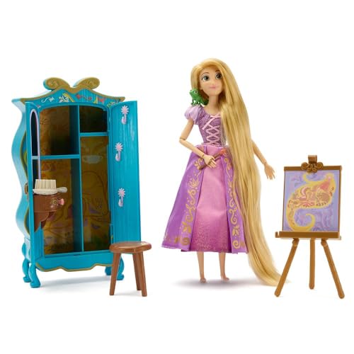 Disney store دمية رابونزل الرسمية من متجر ديزني مجموعة خزانة الماكياج تشمل دمية بفستانها الأميري الأرجواني باسكال وإكسسوارات أخرى مثالية لعشاق ألعاب الأميرات - Image 1