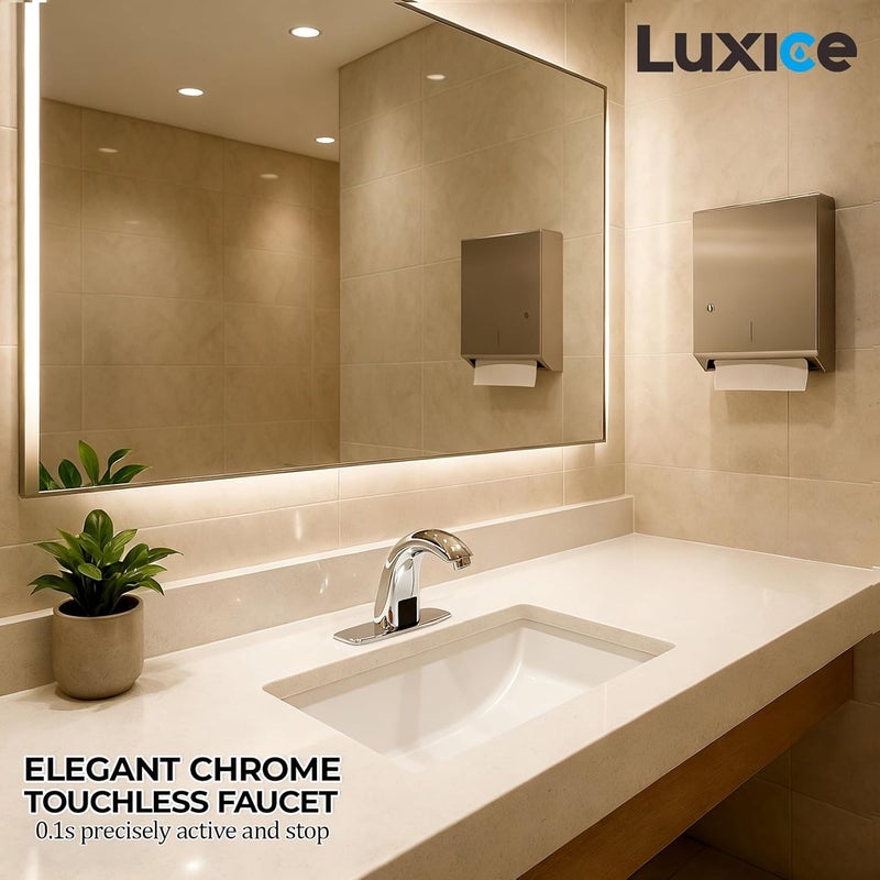 LUXICE Touchless Bathroom Sink Faucet - Automatic Motion Sensor Faucet - Battery Opertated for Commercial Lavatory, Chrome - Image 2
