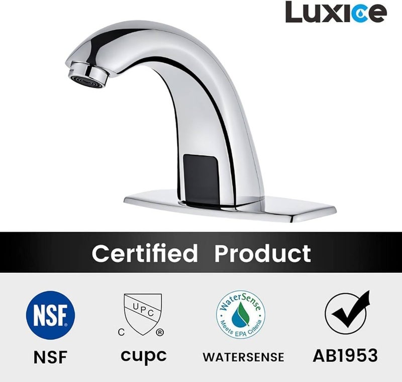 LUXICE Touchless Bathroom Sink Faucet - Automatic Motion Sensor Faucet - Battery Opertated for Commercial Lavatory, Chrome - Image 5