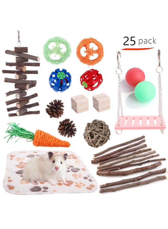 25-Piece Hamster Toy Set - Fun and Safe Chew Toys for Hamsters, Rabbits, and Parrots - Includes Wooden Chew Toys, Suitable for Small Pets - Image 1