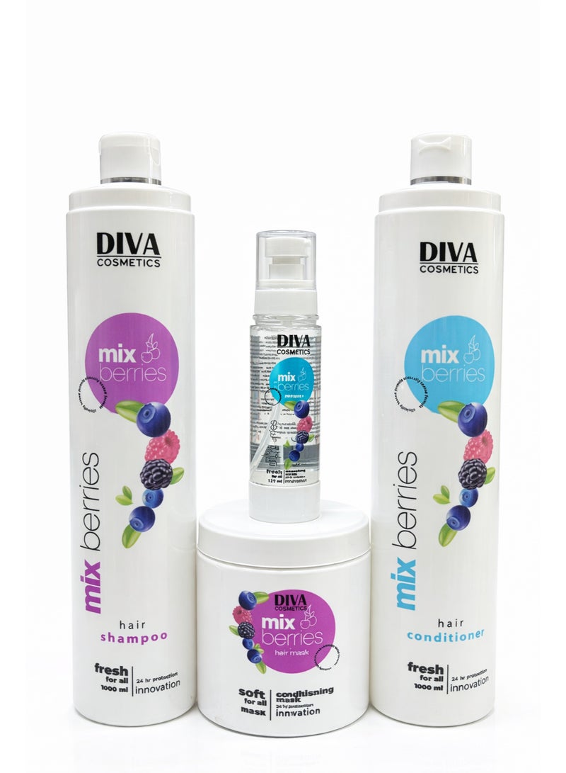 DIVA Cosmetics Mix Berries Hair Care Set with Berry Extracts – Refreshing Hydration & Shine for All Hair Types