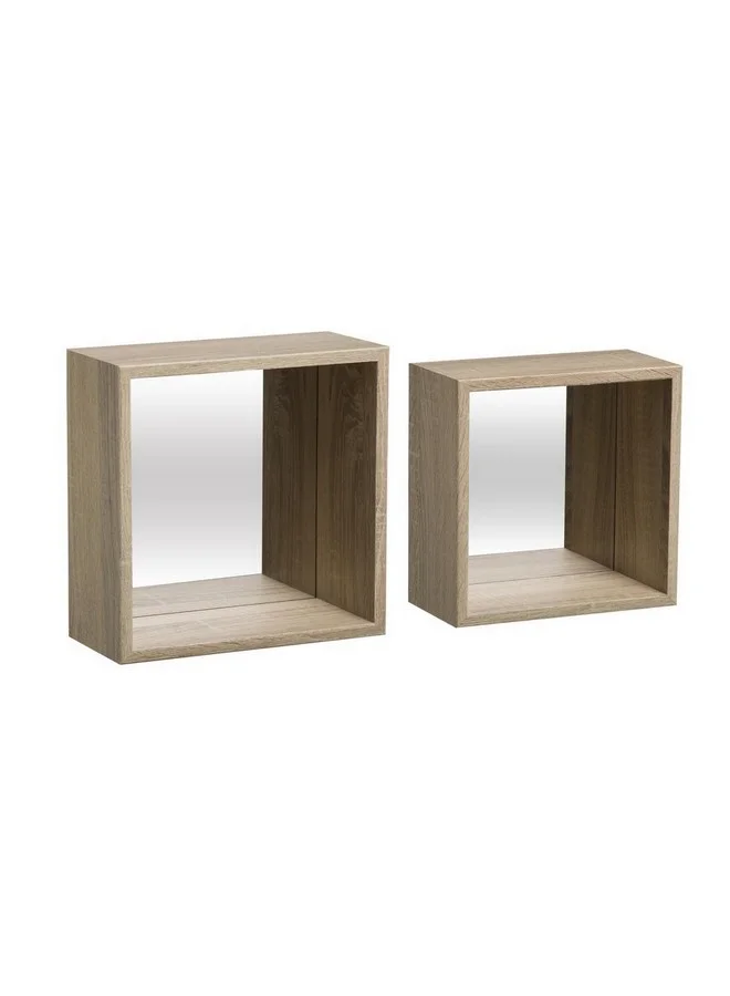Five Simply Smart 2-Piece Fixy Floating Mirrored Cube Wall Shelf Set Natural Oak 27 x 12 x 27 cm 173680