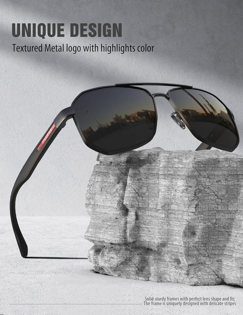 LUENX Aviator Sunglasses for Men Square Polarized Polygon Lens - UV 400 Protection with Accessories 61MM Driving Outdoor - Image 5
