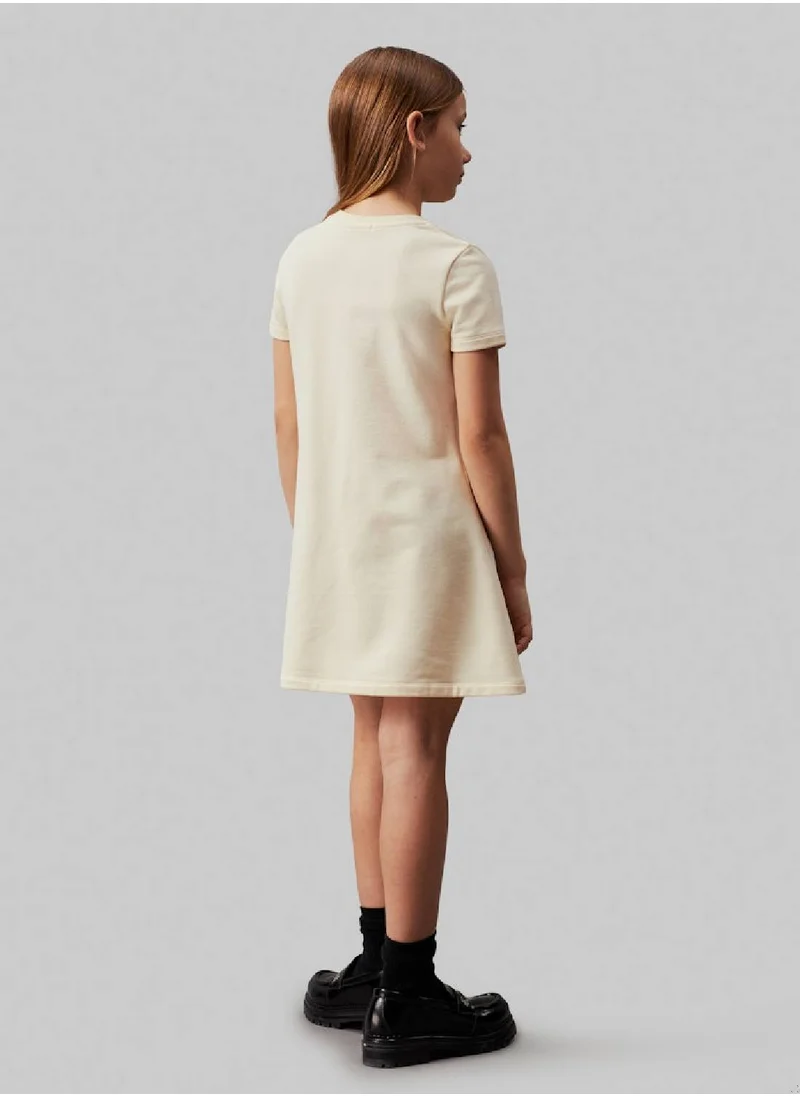 Calvin Klein Jeans Girls' CK Logo Terry Fit and Flare Dress - Cotton, White