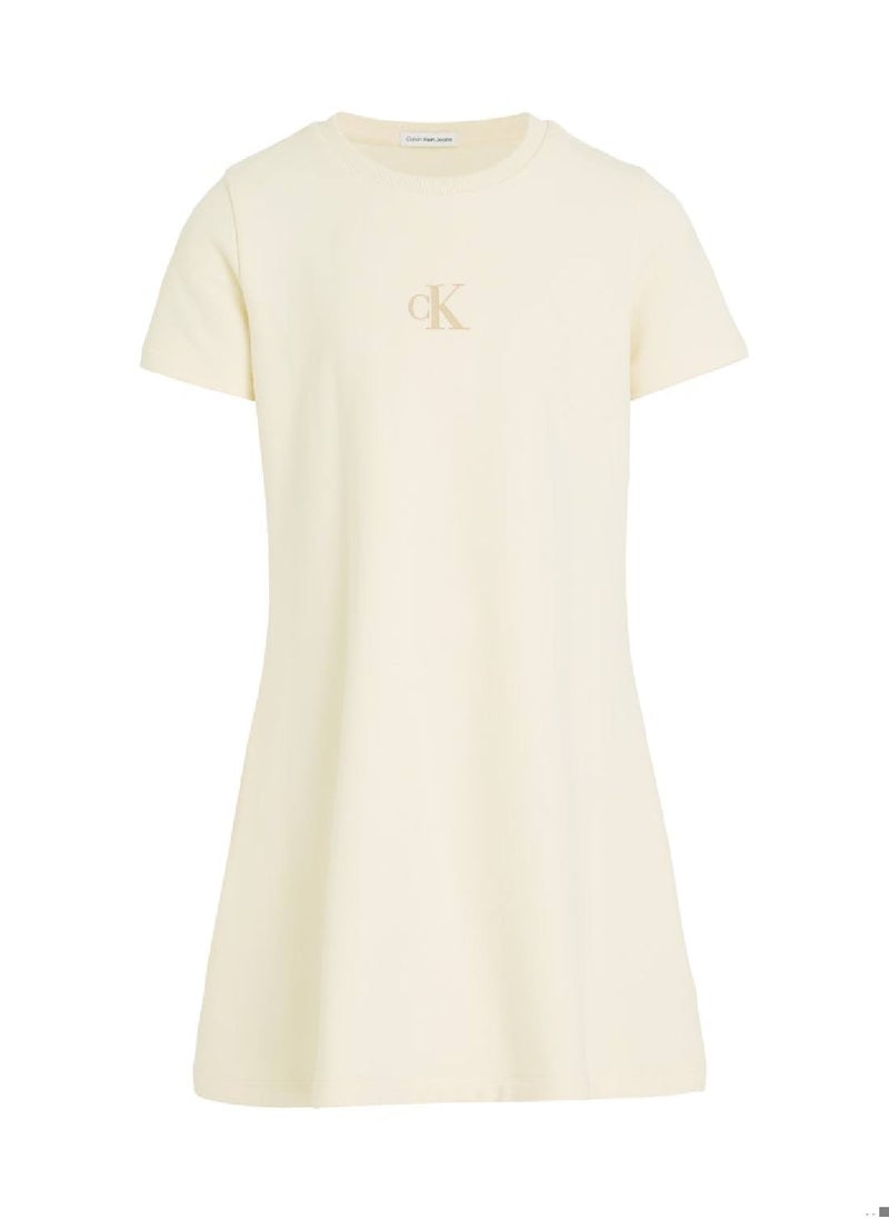 Calvin Klein Jeans Girls' CK Logo Terry Fit and Flare Dress - Cotton, White  - Image 2