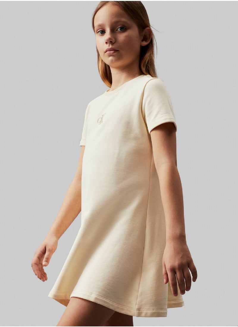 Calvin Klein Jeans Girls' CK Logo Terry Fit and Flare Dress - Cotton, White  - Image 1