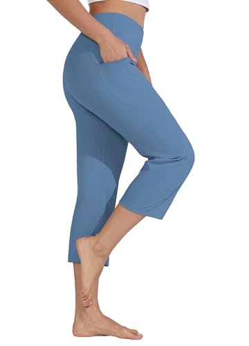 Willit Women's Yoga Capris Pants High Waist Leggings Crop Straight Leg Athletic Exercise Workout Capris 21" Stone Blue L - Image 3