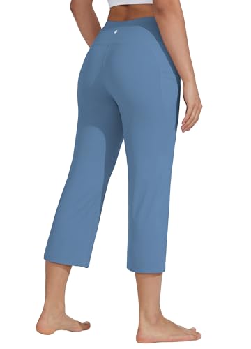 Willit Women's Yoga Capris Pants High Waist Leggings Crop Straight Leg Athletic Exercise Workout Capris 21" Stone Blue L - Image 2