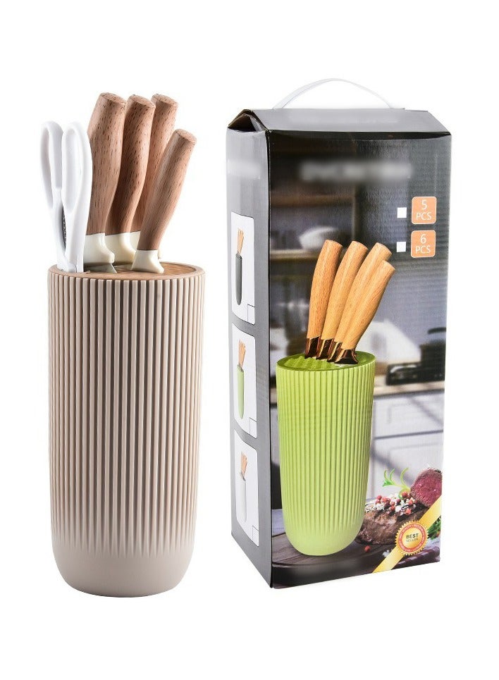 إي وورلد طقم سكاكين محترف مكون من 6 قطع، يشمل سكين المطبخ، سكين الشيف، سكين ياباني، سكين متعدد الاستخدامات، مقص المطبخ، وحامل سكاكين غير لاصق عالمي، شفرات حادة من الفولاذ المقاوم للصدأ مع مقابض مريحة، مثالي للمهام اليومية في المطبخ، باللون الكاكي - Image 5