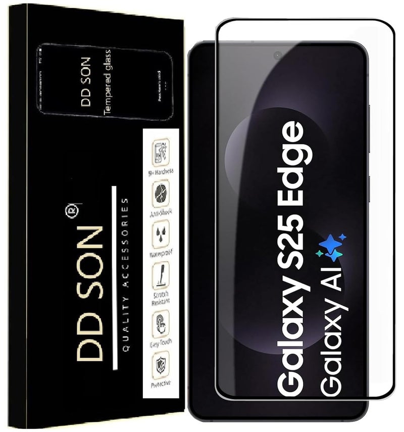DD SON Tempered Glass Screen Protector Compatible for Samsung Galaxy S25 edge 5G (6.7 Inch, Pack of 1) with Edge to Edge Coverage and Easy Installation kit,Black - Image 1