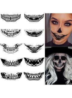 HOXIEYA Halloween Temporary Tattoos Mouth Dark Black Face Mouth Teeth Stickers Terror Waterproof Ornaments for Adults kids 10pcs Halloween Tattoos Stickers Decal Party Decoration Supplies  - Image 1