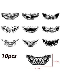HOXIEYA Halloween Temporary Tattoos Mouth Dark Black Face Mouth Teeth Stickers Terror Waterproof Ornaments for Adults kids 10pcs Halloween Tattoos Stickers Decal Party Decoration Supplies  - Image 3