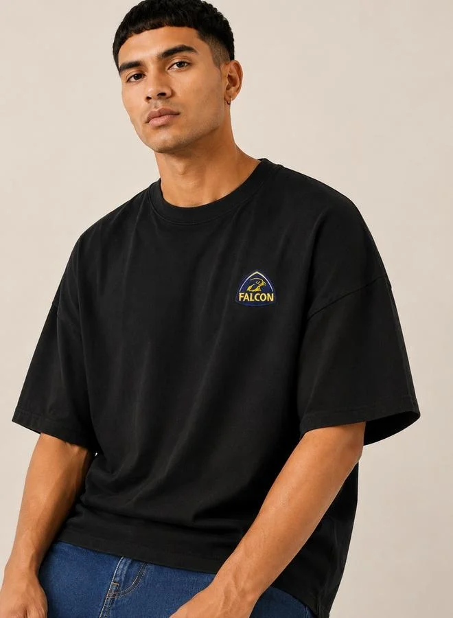 تايك تو Black Falcon Logo Graphic Print Relaxed Fit T-Shirt By Falcon