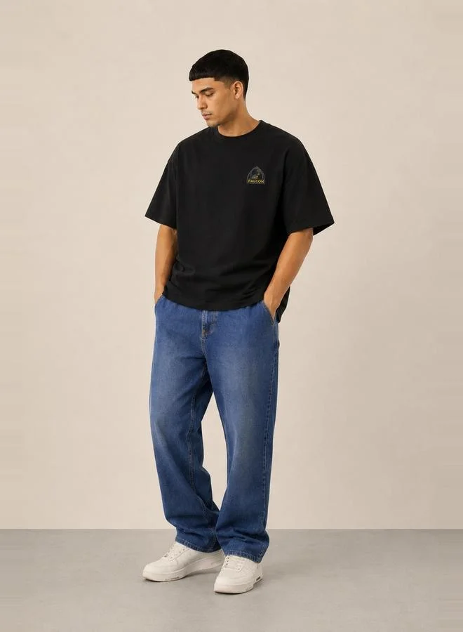 تايك تو Black Falcon Logo Graphic Print Relaxed Fit T-Shirt By Falcon