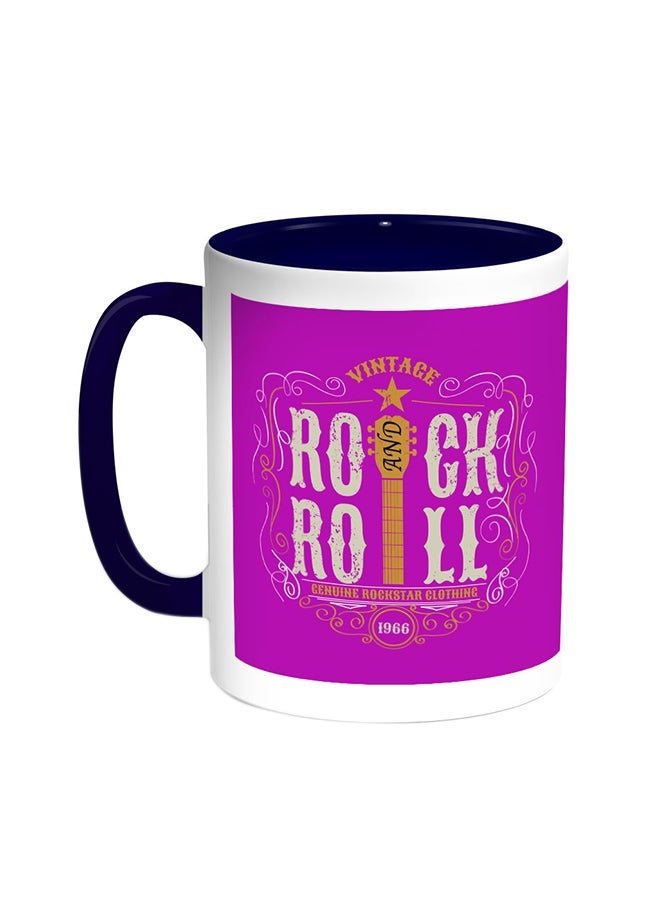 RYN Rock And Roll Printed Coffee Mug Blue/White 11ounce