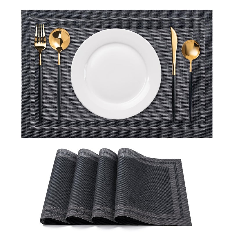 CADONO Placemats Set of 4 Washable Indoor/Outdoor Vinyl Place Mats for Dining Table Durable Non-Slip Heat Resistant PVC Weave Table Matsï¼ˆSimple Style-Blackï¼‰ - Image 1