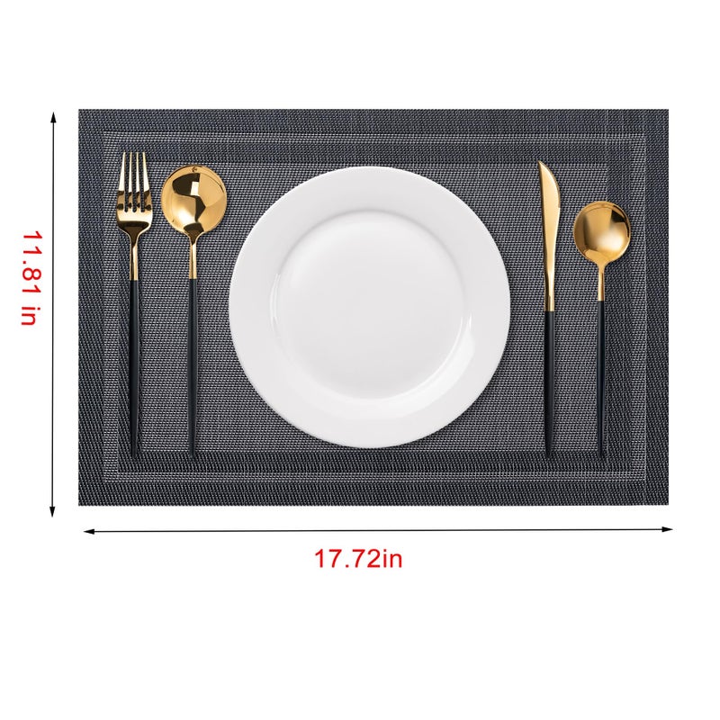 CADONO Placemats Set of 4 Washable Indoor/Outdoor Vinyl Place Mats for Dining Table Durable Non-Slip Heat Resistant PVC Weave Table Matsï¼ˆSimple Style-Blackï¼‰ - Image 2